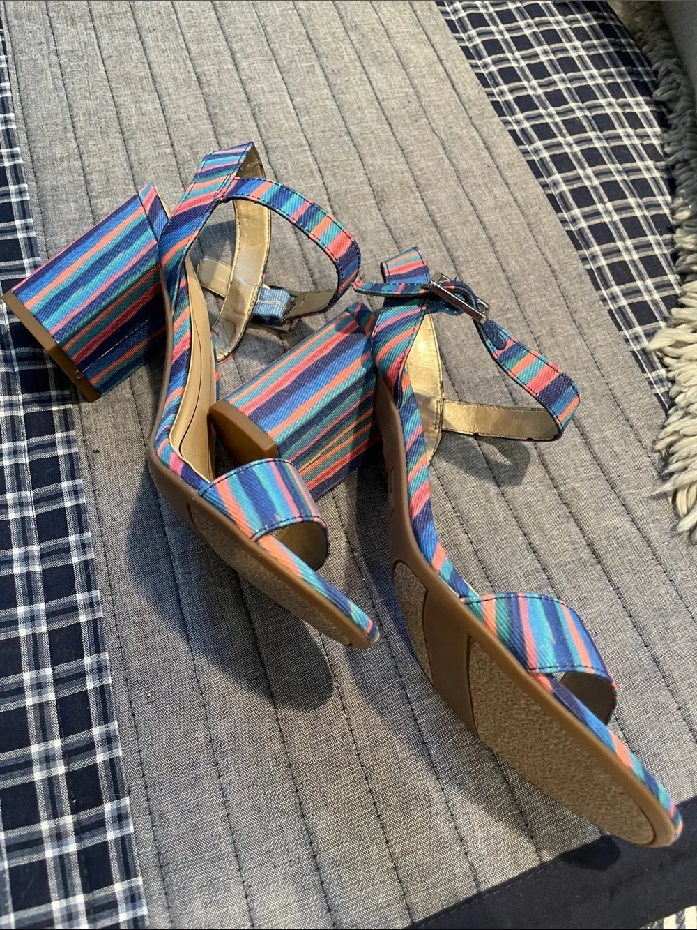 NWOB CIRCUS BY SAM EDELMAN Ankle-Strap Sandals in Blue, Pink, and Coral Size 7